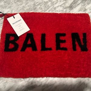Balenciaga Red Shearling Pouch Clutch